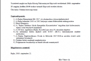 Testületi meghívó - 2018.09.25. - 18:00